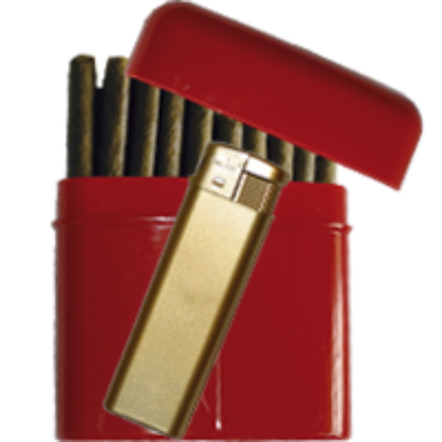 Bild von Dekoratives rotes Etui gefüllt mit feinen Cigarillos mit Filter & Feuerzeug