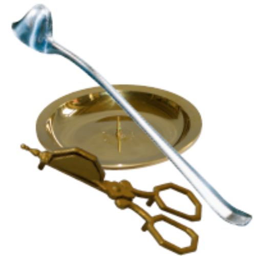 Bild von 1 versilberter Kerzenlöscher, 1 Messing Kerzenlöscher und 1 Kerzenuntersatz