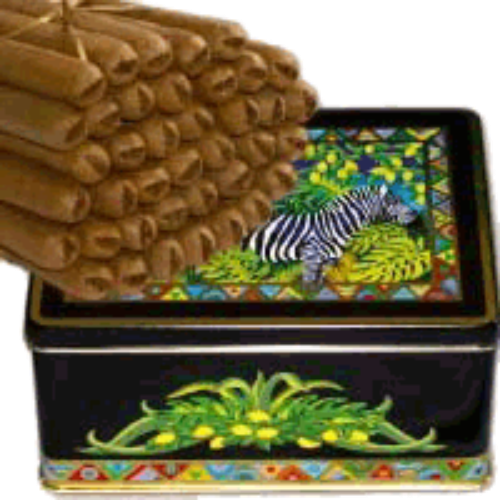 Bild von 36 feine leicht gepresste milde helle Cigarren  in schöner Metall-Dose mit Safari-Sujet.