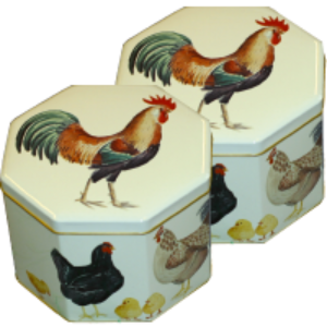 Bild von 2 schöne Metalldosen in Güggel-Design, nicht nur für "Guetzli"